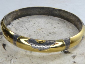 Vintage Sterling Silver & Gold Accent Hinged Bangle Bracelet