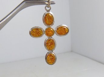 Beautiful Sterling Silver &  Amber Cross Pendant