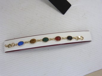 Vintage 12 K Gold Filled & Carved Semi Precious Stone Scarab Bracelet