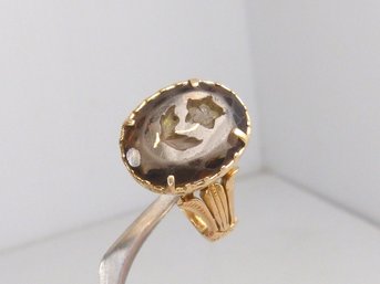 Large Antique 14 K Yellow  Gold & Carved Smoky Quartz Ring