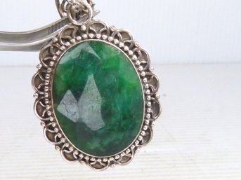 Massive Sterling Silver & Emerald Pendant