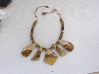 Large Sterling Silver & Picture Jasper Statement Necklace