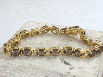 Gold Over Sterling Silver & Smokey Quartz Bracelet