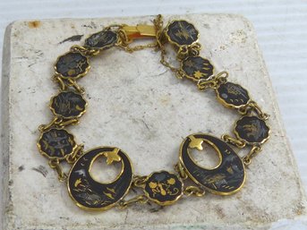 Antique Japanese Engraved Scene Bracelet