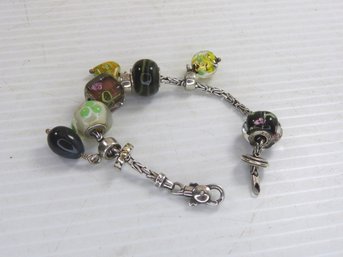 Tedora Italy Sterling Silver & Art Glass Add A Charm Bracelet