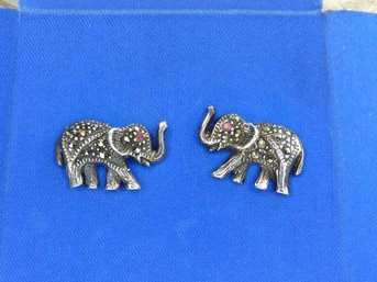 Pair Of Sterling Silver & Marcasite Elephant Earrings