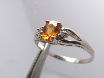 10K White Gold , Orange Sapphire & Diamond Ring