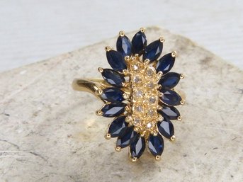 Large 14K Yellow Gold, Sapphire & Diamond Cocktail Ring