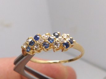 Gorgeous 14K Yellow Gold Multi Stone Sapphire & Diamond Ring