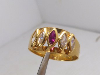 18K Yellow Gold , Ruby & Clear Stone Ring