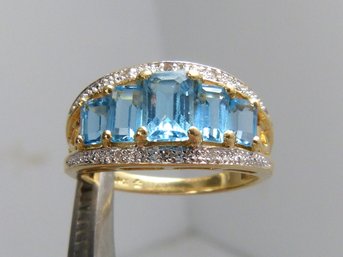 Beautiful 14K Yellow Gold & 5 Stone Blue Topaz Ring