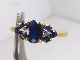 Gorgeous 14K Yellow Gold Multi Sapphire & Diamond Ring