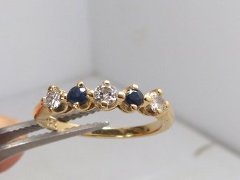 Spectacular 14K Yellow Gold 5 Stone Sapphire & Diamond Ring