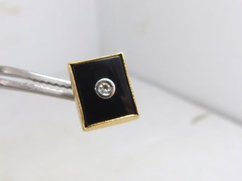 Vintage 14K Yellow Gold , Black Onyx & Diamond Tie Tack