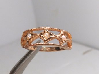 Antique 9K Rose Gold & Seed Pearl Ring