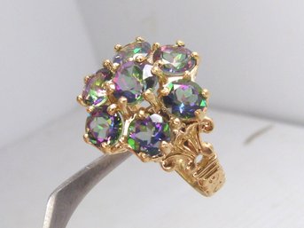 Large & Stunning 10K Yellow Gold & 7 Stone Mystic Topaz Ring