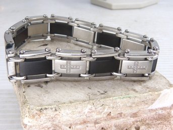 Classic Stainless Steel & Genuine Diamond Cross Design Men's Bracelet