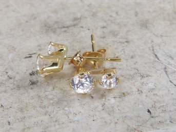 Pair Of 14K Yellow Gold 2 Stone CZ Stud Earrings