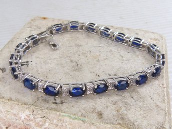 Beautiful 10K White Gold , Sapphire  & Diamond Accent Bracelet