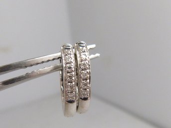 Pair Of 14K White Gold Multi Diamond Hoop Earrings