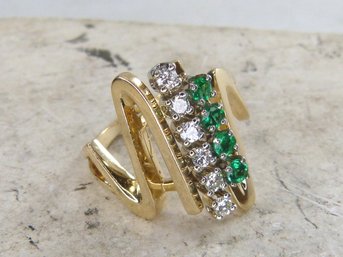 Retro 10K Yellow Gold ,Diamond & Emerald Ring