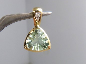 Beautiful 10K Yellow Gold , Prasiolite & Diamond Pendant