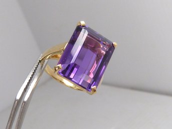 Large & Stunning 14K Yellow Gold Emerald Cut Amethyst Ring