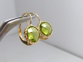 Beautiful Pair Of 14K Yellow Gold & Round Peridot Earrings