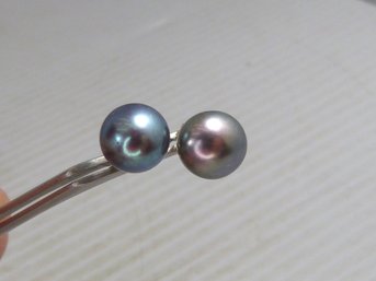 Pair Of Large 14K Yellow Gold & Tahitian Pearl Earrings