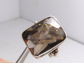 Huge Sterling Silver & Smokey Quartz Ring