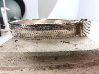 Wide Sterling Silver Herringbone  Bracelet Signed Milor