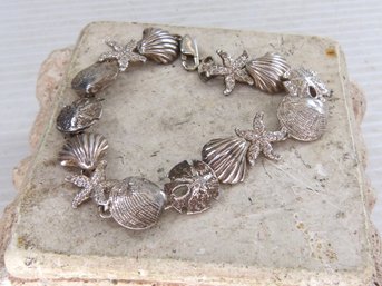 Sterling Silver Ocean Theme Shell , Starfish Link Bracelet