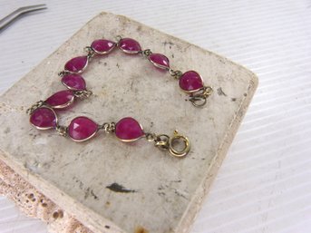 Sterling Silver & Genuine Ruby Link Bracelet