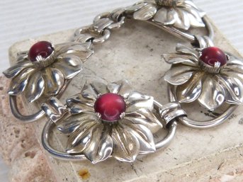 Gorgeous Vintage Sterling Silver Flower Link Bracelet Signed Kreisler