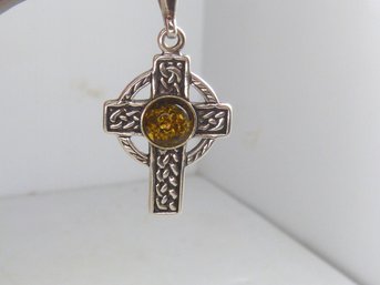 Sterling Silver & Amber Celtic Cross