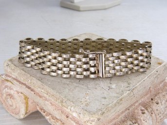 Wide Sterling Silver Textured Link Bracelet