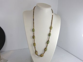 Ancient Egyptian Mummy Bead & Scarab Necklace