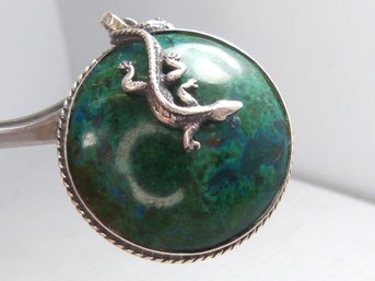 Unique Sterling Silver & Polished Chrysocolla  Pendant With Lizard  & Chain