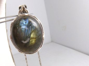 Large Sterling Silver & Polished Labradorite Pendant With Chain