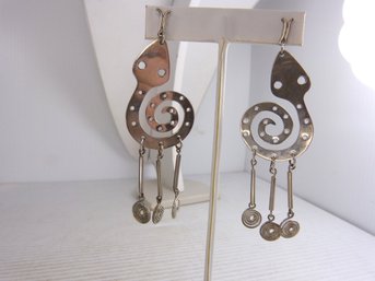 Large Unique Pair Of Sterling Silver Coiled Snake Earrings