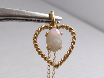 Dainty 14K Yellow Gold & Opal Heart Pendant  W Chain