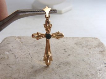 Vintage 10K Gold Cross Pendant W Stone