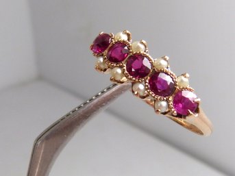 Fantastic Vintage 10K Gold , Pearl & Ruby Ring