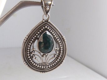 Sterling Silver & Genuine Emerald Pendant