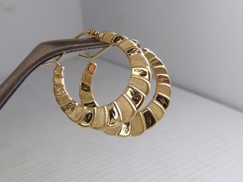 Pair Of 10K Yellow Gold Hoop Earrings -Layered Design