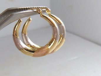 Pair Of 14K Tri-Color Gold Hoop Earrings