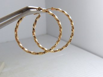 Pair Of Large 14K Yellow Gold Hoop Earrings -Twisted Design