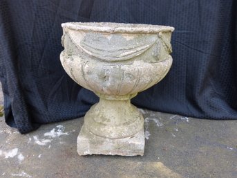 Antique Concrete  Flower Urn With Drapery Design - Repaired