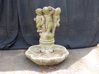 Vintage Concrete Fountain With 3 Frolicking Putti  Signed Henri Studios