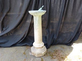 Incredible  Antique Bronze Sundial On Concrete Pedestal